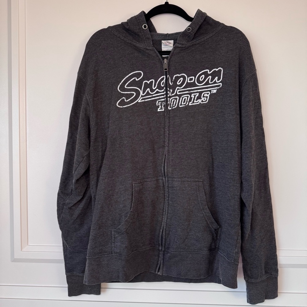 Snap On Tools Graphic Logo Hoodie Gray Sweatshirt Full Zip Men's Size‎ XL